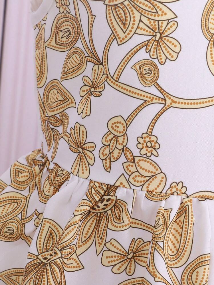 Tween Girls' Elegant And Gorgeous Gold Pattern Multi-Tiered Long Dress, Suitable For Birthday Parties, Evening Parties, Performances And Weddings