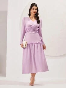 Modelyn Women'S V-Neck Long Sleeve Dress Fall Cloth For Women - Mauve Purple - View 7