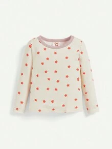 Baby Mädchen kuschelige Pyjama-Set, Cartoon bedruckter farbversetzter Rundhalsausschnitt Pullover-Top mit Fußhose, 4 teile/Set