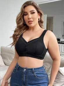 Women'S Plus Size Black Wide Strap Bra - Black - View 1