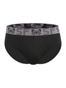 3pcs/Set Men'S Butterfly & Letter Print Weave Trim Patchwork Triangle Underwear - Black - View 3
