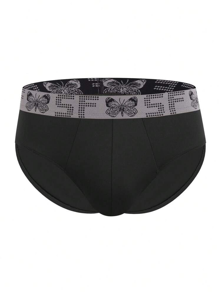 3pcs/Set Men'S Butterfly & Letter Print Weave Trim Patchwork Triangle Underwear