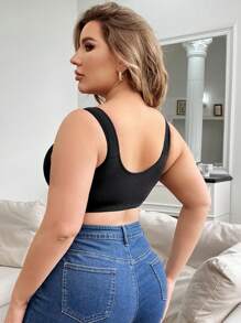 Women'S Plus Size Black Wide Strap Bra - Black - View 2