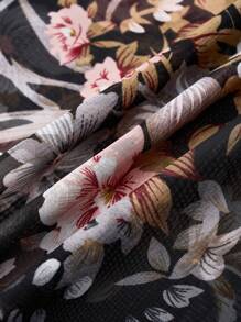 EMERY ROSE Women's Floral Printed Batwing Sleeve See-Through Shirt - Black - View 4