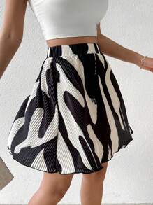 Chiquease Printed Texture Elastic Waist Skirt - Black and White - View 6