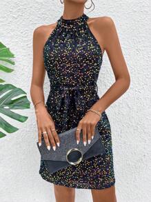 Chiquease Women's Glitter Halter Belted Dress - Multicolor - View 4