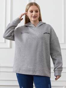 RueChic 女式加大尺碼帶有太陽和標語印花的連帽衫 - 灰色 - 查看 3