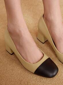 SheIn BIZ Scarpe Singole Colorblock Bicolore Con Tacco Basso Da Donna - Albicocca - Visualizzare 6