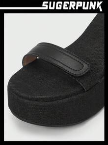 Y2K Women's Platform Wedge Sandals Sugerpunk Shoes - Black - View 7