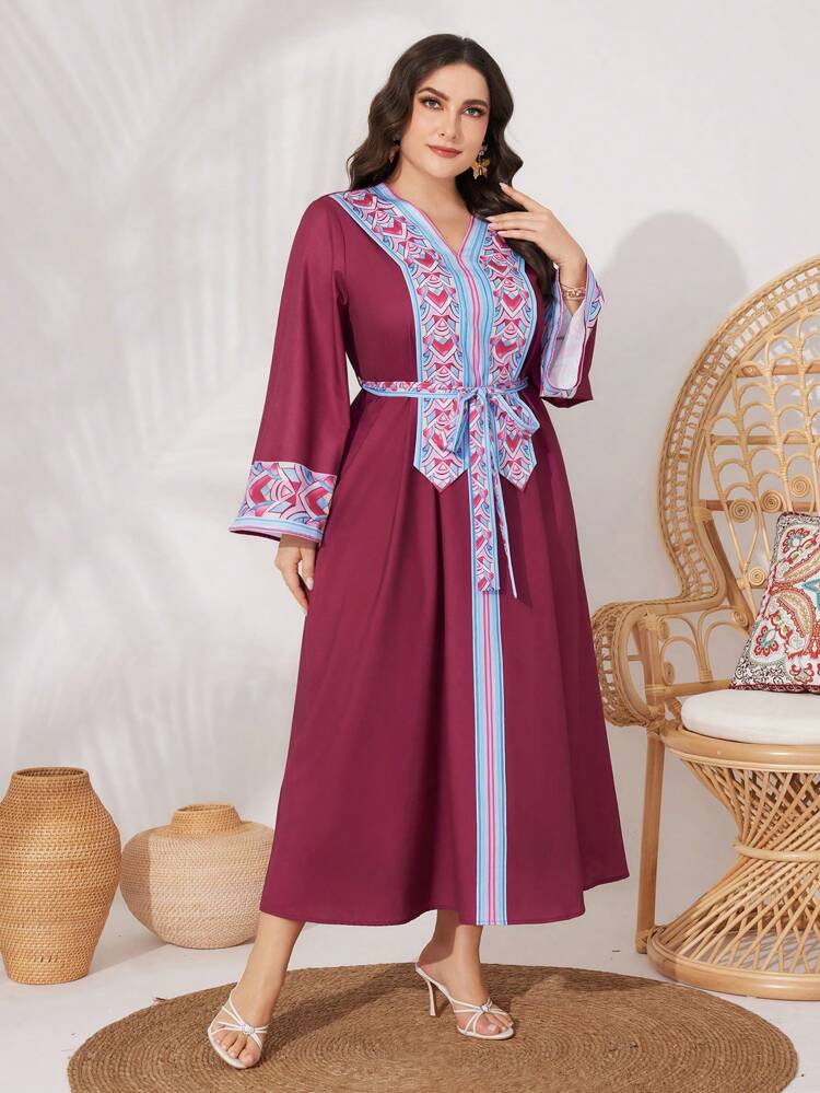 Women's Plus Size Geometric Pattern Waist Belt, Arabic Attire