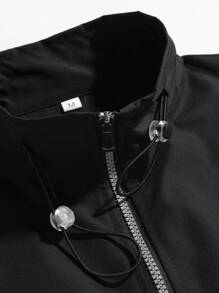 Manfinity Hypemode Áo khoác gió ngoài trời dài tay màu khối cho nam, dây rút khóa kéo, kiểu dáng cơ bản, đi chơi, quà tặng bạn trai, mùa thu - màu đen - Xem 3