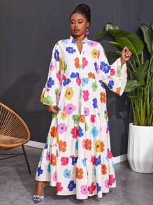 Slaydiva 大尺寸女士花卉印花a字裙 - 彩色 - 查看 3