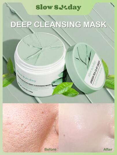 SlowSunday Green Tea Clay Deep Cleansing Mask, Skincare, Face Mask, Clay Mask, Remove Blackheads, Oil Control, Brightening, Shrink Pores, Improve Skin Tone, K Beauty , For Valentine's Day, Valentines Gift, Valentines Day Gift, Ideal For Party