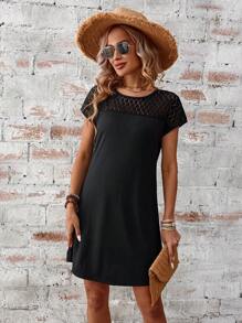 SHEIN LUNE Vestido Veraniego Casual Deportivo Con Encaje Negro Para Mujeres - Negro - Ver 3