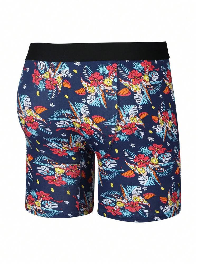 3pcs Men's Botanical Print Boxer Shorts Set