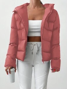 EURMUSE Women's Hooded Puffer Coat Padded Jacket - Baby Pink - View 4