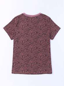 All Over Printed Short Sleeve Casual Round Neck T-Shirt - Red - View 4