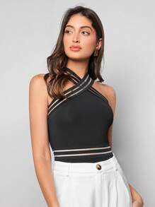 BizChic Của phụ nữ Không tay Áo liền quần chặt Với Sự tréo nhau Cái cổ Và Dệt Chi tiết băng - màu đen - Xem 9