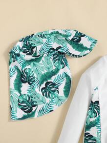 寶寶男孩植物圖案圓領側肩袖上衣、短褲、帽子和游泳衣4入組 - 彩色 - 查看 9