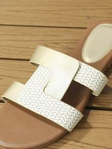 Women's Fashion Flat Sandals, Slippers With Toe Strap - Gold - View 3