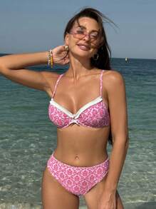Swim Mod Summer Beach Ditsy Floral Two-Piece Bikini Set - Pink - View 5