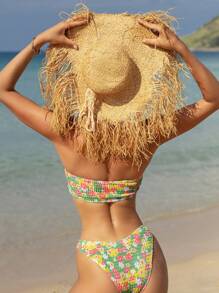 SHEIN Swim 夏季花卉印花吊带分体比基尼套装，随机印花 - 彩色 - 查看 2