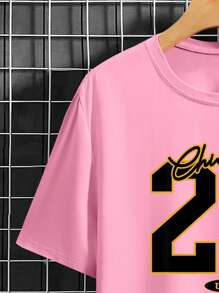 Manfinity Homme Men's Letter Printed Short Sleeve T-Shirt - Pink - View 5