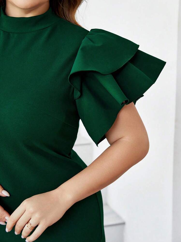 shein plus size green dress Womens Dresses Plus Size Easter Dresses With Sleeves SHEIN Lady Plus Size  Solid Color Long Sleeve