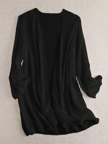 Swim Lushoire Summer Beach Women's Solid Color Kimono Jacket Music Festival - Black - View 3