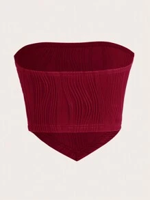 SHEIN EZwear 女用不對稱下擺胸針裝飾針織上衣 - 酒紅色 - 查看 2