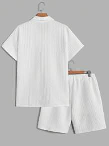 Claim Dot Men'S Textured Polo Shirt And Shorts Set - White - View 2