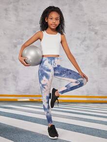 SHEIN Tween Girl Tie-Dye Elastic Waist Leggings - Mauve Purple - View 4