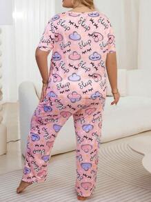 Slumberry CURVE Women's Plus Size Pink Round Neck Cloud Print Pajama Set - Multicolor - View 2