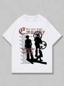 ROMWE MEN Street Life Spring/Summer Casual Graphic White Men'S Short Sleeve T-Shirt With Characteristic Slogan Print - White - View 1