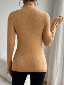 SHEIN Frenchy Áo len lót nhiệt cổ đứng cho nữ - Lạc đà - Xem 2