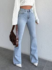 EURMUSE Casual Slim Fit Flare Leg Jeans - Light Wash - View 4