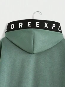 Manfinity VCAY Men's Plus Size Color Blocking Letter Panel Hoodie And Knitted Joggers Set, Casual Sportswear, For Fall Winter - Multicolor - View 9