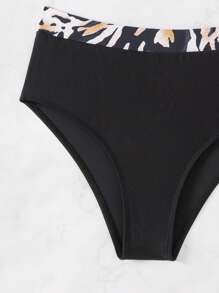 SHEIN Swim 女式印花拼接后背交叉分体比基尼套装夏季海滩 - 彩色 - 查看 6