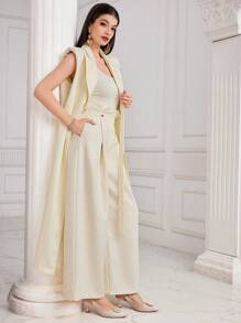 Modelyn Của phụ nữ Cổ áo không bâu Độn vai Áo vest Áo khoác - Màu be - Xem 6