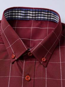 男士格紋印花襯衫 - 紅色 - 查看 6