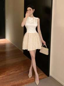 DAZY Women's Sleeveless Dress With Tie Neck, Birthday Prom Dress Sundress,Formal Women Dresses Elegant Women Dresses