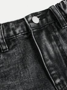 SHEIN Quần short denim mài mòn kiểu Y2K màu xám carbon dành cho bé gái tuổi teen - Màu Xám nhạt - Xem 3