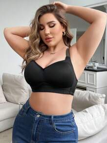 Plus Size Women's Wide Strap Wireless Bra - Black - View 5