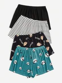 Plus Size Cartoon Printed Pajama Shorts Sleep Shorts With Bow Decoration