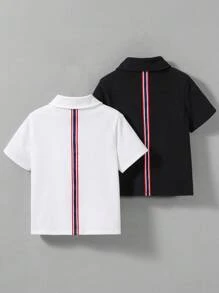 SHEIN Boys' Polo Shirt With Color Block Buttons And Weave Trim Decoration - Multicolor - View 2