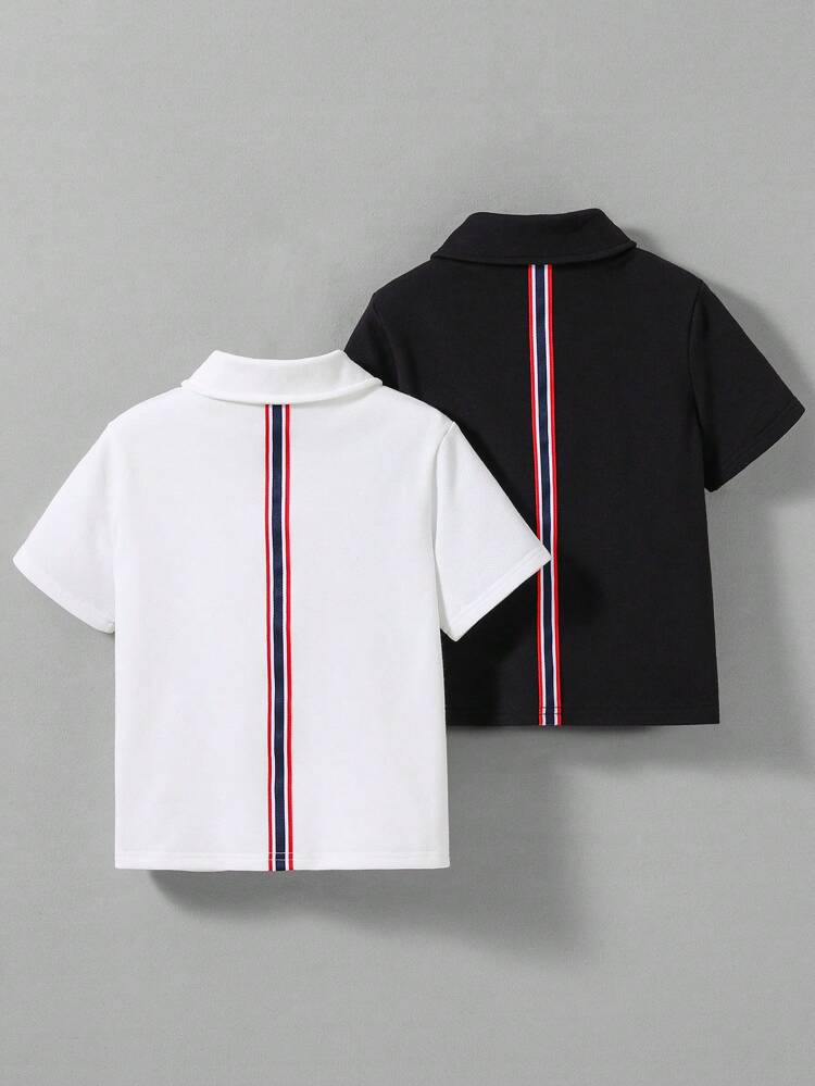 Boys' Polo Shirt With Color Block Buttons And Weave Trim Decoration