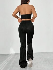 SHEIN Unity Của phụ nữ Quần skinny Áo hai dây Và Quần loe Bộ - màu đen - Xem 2