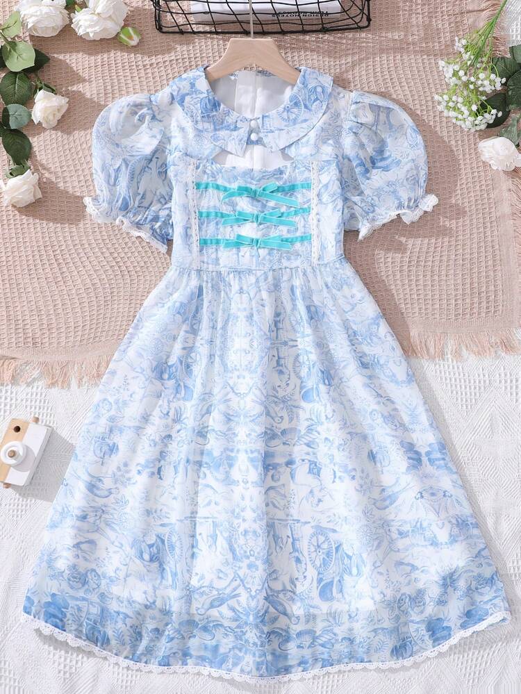 Tween Girls' Summer Chiffon Holiday Style Printed Sundress