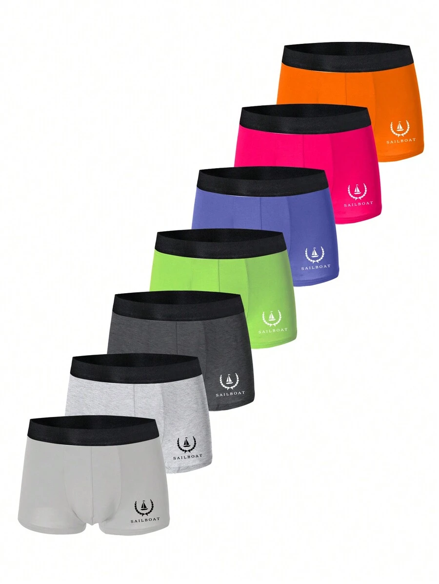 7入組多種顏色男士字母印花內褲 - 彩色 - 查看 1