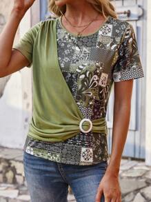 EMERY ROSE Áo thun cổ tròn tay ngắn họa tiết áo thun nữ - Nhiều màu - Xem 6